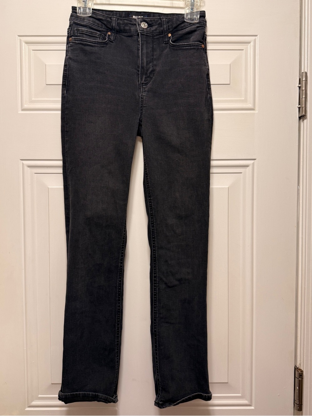 PAIGE Cindy High-Rise Slim Straight Jeans - Faded Black/Charcoal, Size 25